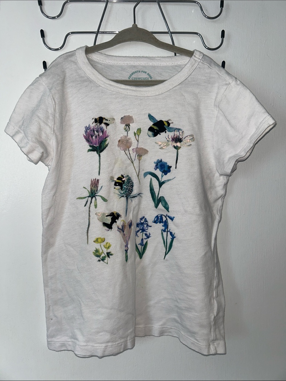 Crewcuts White Floral and Bee Print Tee